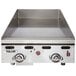 A close-up of a Vulcan 24 inch natural gas commercial griddle with chrome top.