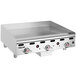 A Vulcan liquid propane commercial griddle with a chrome top and thermostatic controls.