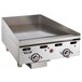 A Vulcan stainless steel commercial griddle with snap-action thermostatic controls.