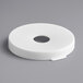 A white circular Tablecraft snap on adapter lid with a hole in it.