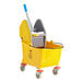 A yellow Lavex mop bucket with a handle and wheels.