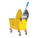 A yellow Lavex mop bucket on wheels with a handle.