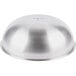 A close-up of a silver stainless steel Vollrath mixing bowl.