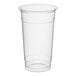 A clear 20 oz. plastic cold cup designed for use without lids.