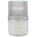 A clear glass cylinder with a light inside.