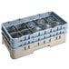 A beige plastic Cambro container with clear glass racks inside.