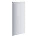 A Kason white strip curtain hanging on a white wall.