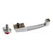 A Kason brushed chrome metal door handle with a red knob inside.