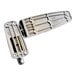 A pair of Kason spring assisted cam-rise door hinges in polished chrome with metal parts and screws.
