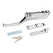 A Kason chrome metal latch with offset handle and cylinder lock, with keys.