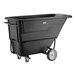 A black standard-duty tilt truck or trash cart with a 1 cubic yard capacity and wheels, designed for forklift compatibility.