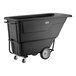 A black heavy-duty tilt truck or trash cart with a 1 cubic yard capacity and large wheels.