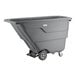A gray light-duty tilt truck or trash cart with a 1 cubic yard capacity and wheels for easy transport.