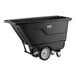 A black heavy-duty tilt truck or trash cart with a 0.5 cubic yard capacity and four wheels.