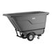 A gray heavy-duty tilt truck or trash cart with a 0.5 cubic yard capacity and four wheels, designed for transporting large loads.