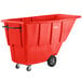 A red plastic container on wheels.