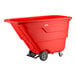 A red light-duty tilt truck or trash cart with a 1 cubic yard capacity and wheels for easy transport.