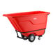 A red heavy-duty tilt truck or trash cart with a 0.5 cubic yard capacity and wheels for easy transport.