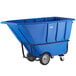 A blue plastic container on wheels.