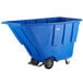 A blue plastic container on wheels.