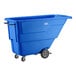 A blue light-duty tilt truck or trash cart with a 1 cubic yard capacity and four wheels.