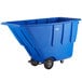 A blue plastic container on wheels.