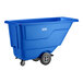 A blue Lavex tilt truck or trash cart with a 0.5 cubic yard capacity and wheels, designed to hold up to 300 pounds.