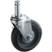 A Regency black polyurethane shelving stem caster with a metal and black wheel.