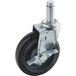 A Regency black metal shelving stem caster with a black polyurethane wheel.