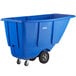 A blue plastic container with wheels.