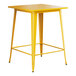 A Lancaster Table & Seating citrine yellow bar height table with a square top and legs.