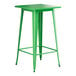 A Lancaster Table & Seating green metal bar height table with a square top.
