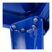 A blue metal Lancaster Table & Seating bar height table structure with screws.