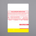 A white rectangular label with a yellow and red warning strip and text.