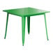 A Lancaster Table & Seating jade green table with metal legs.