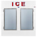 A white indoor ice merchandiser with two glass doors.