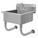 A stainless steel Advance Tabco wall mounted utility sink with a faucet above it.