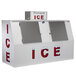 A grey rectangular ice merchandiser with galvanized steel doors.