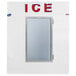 A white glass door with "Ice" in red and blue letters.