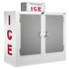 A white Leer outdoor ice merchandiser with galvanized steel doors.