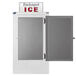 A Leer ice merchandiser with a galvanized steel door open.