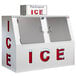 A white ice merchandiser with galvanized steel doors.