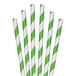 A group of Aardvark green and white striped paper straws.