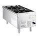 An Avantco stainless steel countertop gas range with two burners.