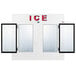 A Leer indoor ice merchandiser with two glass doors and a straight front.