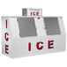 A grey rectangular ice merchandiser with galvanized steel doors.