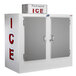 A white Leer ice merchandiser with galvanized steel doors.