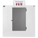 A white refrigerator with a galvanized steel door and a sign inside.