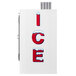 A white refrigerator with red letters that say "Ice" on it.