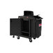 A black janitor or housekeeping cart with a lockable hood, attached bag, and non-marring wall bumpers.